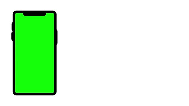 Animated mobile phone mockup white background, Smartphone With Blank Green Screen Isolated On White Background, 4K animation of moving smartphone mockups. alpha matte included with indicators