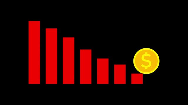 Business loss falling down with dollar icon, financial graph chart. black background. Motion graphics of concept. animation