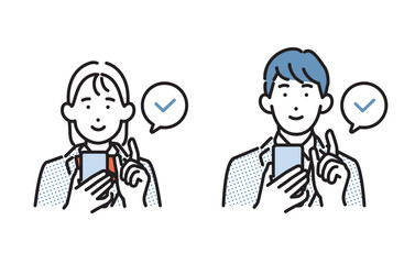 シンプル　イラスト　スマートフォンを使う学生のイメージ ベクターイラスト © kogome