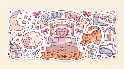 Naklejka premium a playful hand-drawn bedtime and home cozy themed vector illustration on a soft cream background