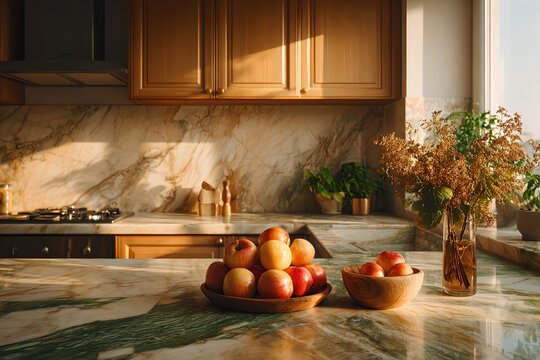A cozy kitchen with fresh fruit and beautiful natural light