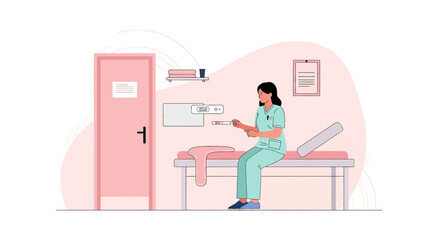 Fototapeta premium Nurse with Medical Equipment in Examination Room, Healthcare Concept