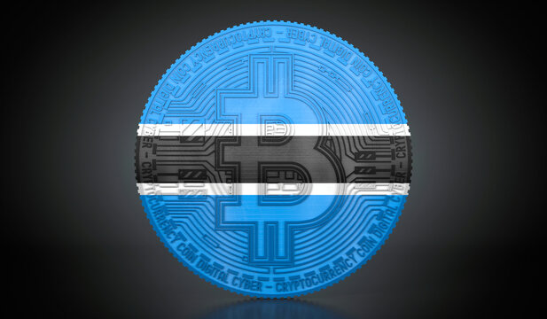 Botswana - cryptocurrency bitcoin with national flag - 3D illustration