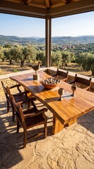 Fototapeta premium Outdoor dining table with Tuscan landscape view