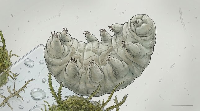 Microscopic Water Bear Eutardigrada In Moss Environment Illustrating Biological Resilience And Space Research