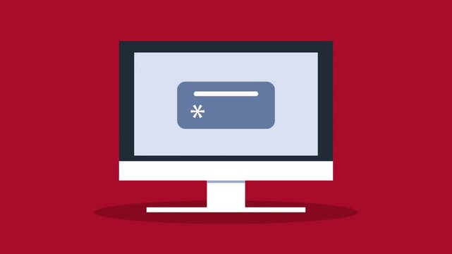 Flat animation of computer screen entering secret password digits for secure account access and data protection.