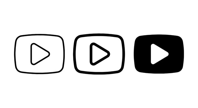 Play Button Icons: Outline, Filled, and Solid Black Vector Graphics for Media
