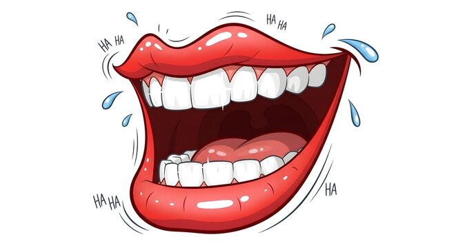Hysterically laughing mouth with red lips and white teeth