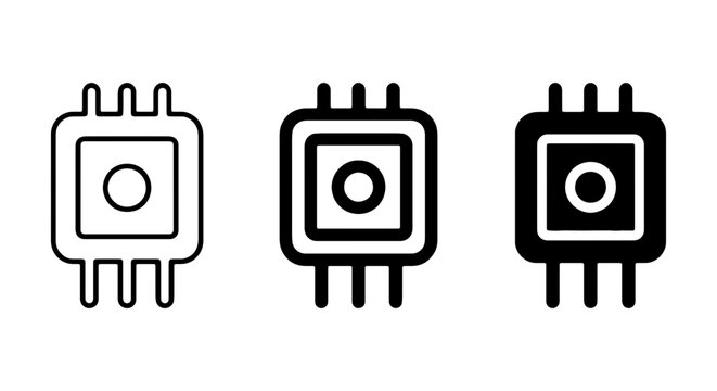 Microchip Icons, Computer Chip Vector Graphics, Processor Symbol Set, Technology and Electronics