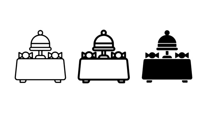 Dessert Table Icons: Sweet Candy Buffet Display, Treat Stand, Party Catering Vector Set