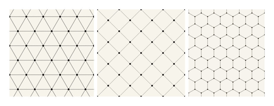 Vector seamless pattern set. Simple abstract swatches. Minimalist monochrome dotted background. Contemporary digital geometric print. Can be used as a swatch in Adobe Illustrator.
