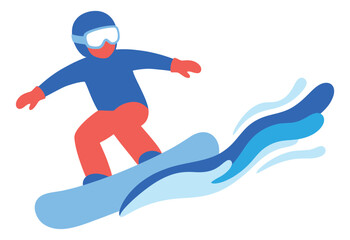 Fototapeta premium Flat illustration of a snowboarder depicting dynamic winter sports action for recreational and adventure design