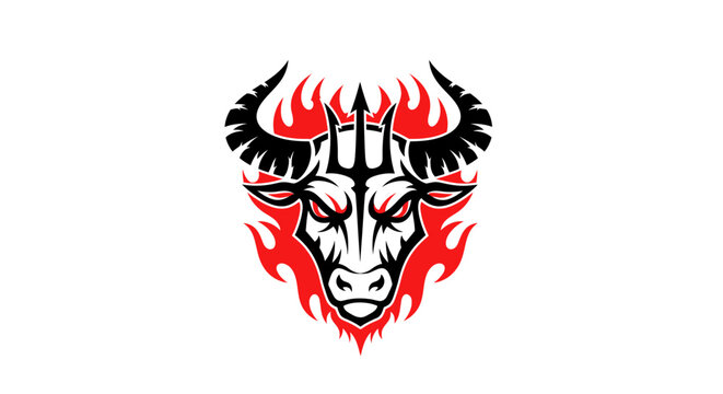 Bold stylized wolf head with flames and horns, aggressive expression design