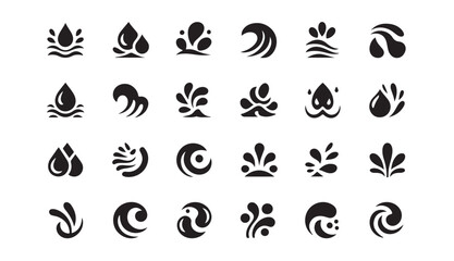 Fototapeta premium Water drop wave and splash icons on white background abstract fluid motion.