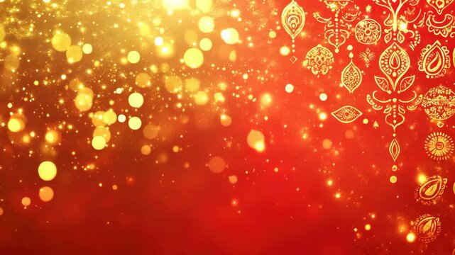 An abstract background featuring a warm gold and red aura with bokeh effect that could be used for festive occasions or holidays.