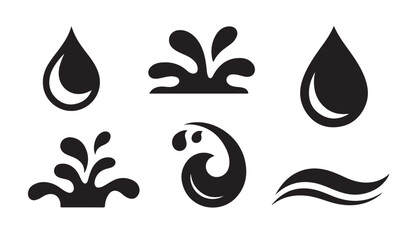 Naklejka premium Abstract water splash silhouettes and liquid wave design elements for modern branding icons.