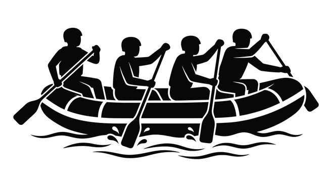 raft with four people silhouette high quality professional