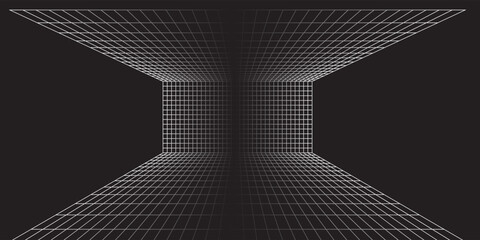 Vector perspective grid. 3d wireframe room. Futuristic digital box © Har