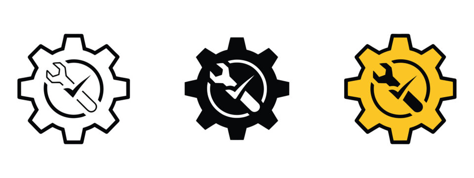 Easy installation icon vector, quality support and certified repair solutions symbol, clean flat and outline vector icons suitable for product setup guides