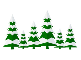 Obraz premium Group of stylized evergreen trees covered in snow on a white background