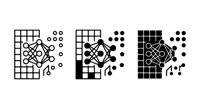 Neural Network Icons, AI Brain Art, Machine Learning Symbols, Data Processing Graphics