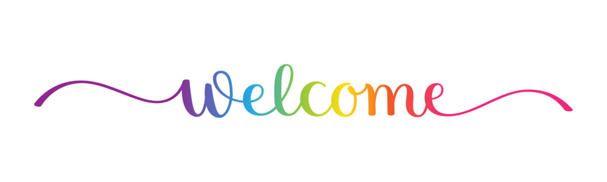 WELCOME colorful brush lettering banner on transparent background