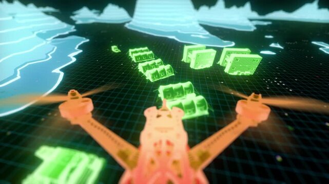 FPV drone operator view simulation, first-person perspective flight reenactment