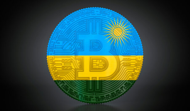 Rwanda - cryptocurrency bitcoin with national flag - 3D illustration