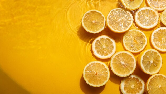fresh lemon slices on vibrant yellow surface