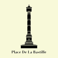 Fototapeta premium Silhouette Place de la Bastille icon vector illustration of a historic building in Paris, Simple icon design cartoon landmark for vacation travel tourist attractions.