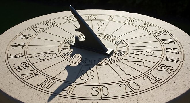 Close up of an old sundial with shadow