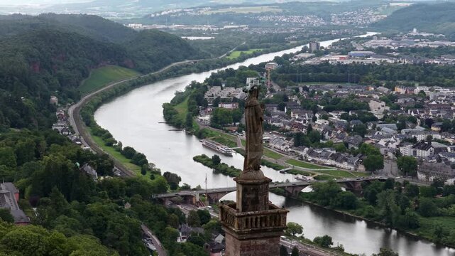Mariensaule statue overlooking the city of trier and the moselle river