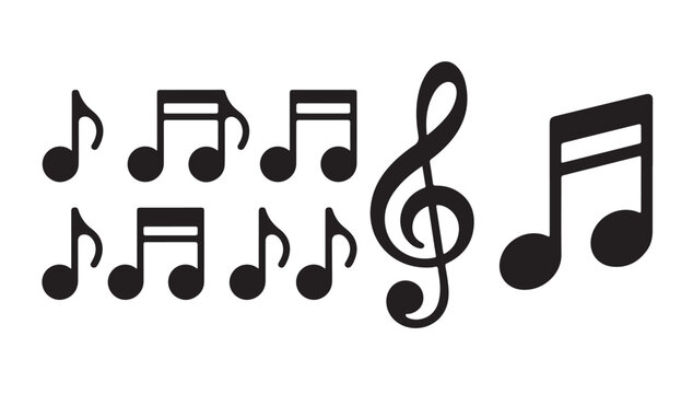 Music note flat design vector icons collection isolated on a white background for your designs.