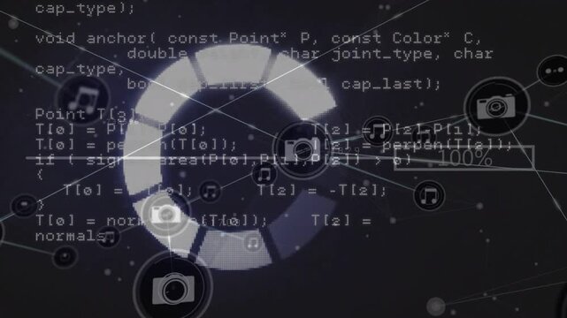 Segmented ring rotating while low pct starting nodes adding icons moving progress filling loading