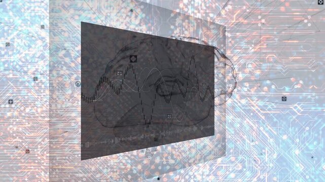 On data pulse dark panel rotating, waveform lines growing and overlapping to show neural analysis