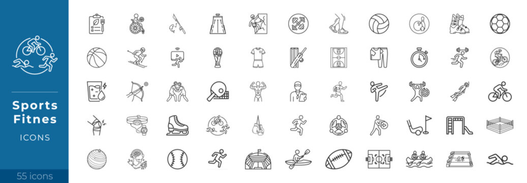 Ultimate Sports & Fitness Line Icon Set: Professional Athlete and Activity Symbols