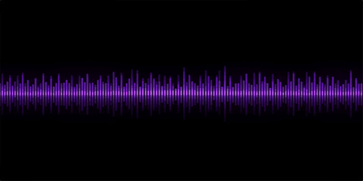 Abstract blue background featuring glowing audio waves and a digital equalizer spectrum with colorful energy lines on a black backdrop designed for a music or sound wallpaper