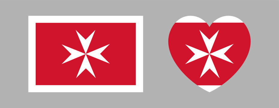 Malta civil flag ensign. Maltese flag heart, rectangular icon, sticker. Set of Civil Ensign of Malta flag heart, rectangle badge, background. Malta flag banner, button.