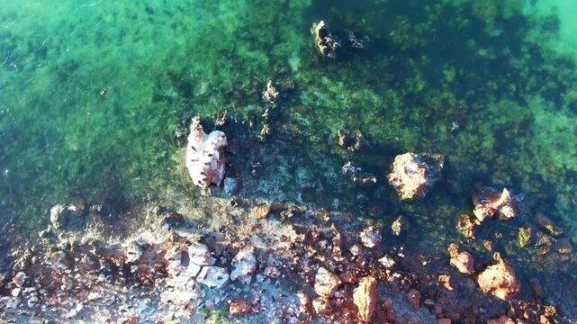 Cape Peron, Western Australia. Seaside and red rocks and cormorans