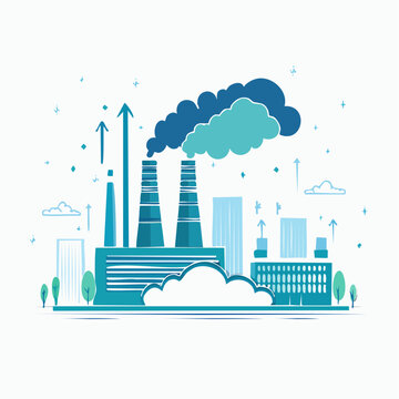 Industrial Factory with Smoke and Upward Arrows