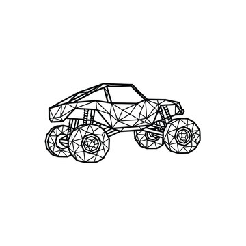 Low Poly Monster Truck Geometric Off-Road Vehicle Wireframe Illustration