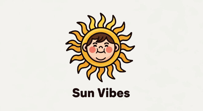 Smiling sun faces with halftone dot pattern border