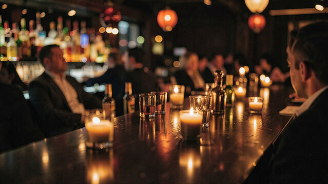 Sophisticated social gathering at a candlelit bar