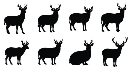 Fototapeta premium deer silhouettes black on white background high quality