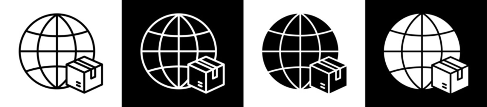 Global Delivery White Black Icon Vector Illustration