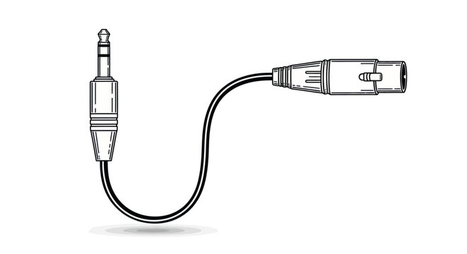 A black and white illustration of an audio cable with a jack and an XLR connector.