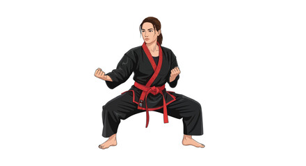 Woman in black karate uniform practicing martial arts stance © Barokah