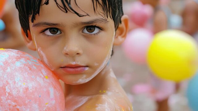 A child enjoying a colorful festival with joy and excitement.