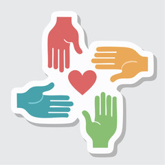 Obraz premium Diverse Hands Reaching Towards Heart Symbol
