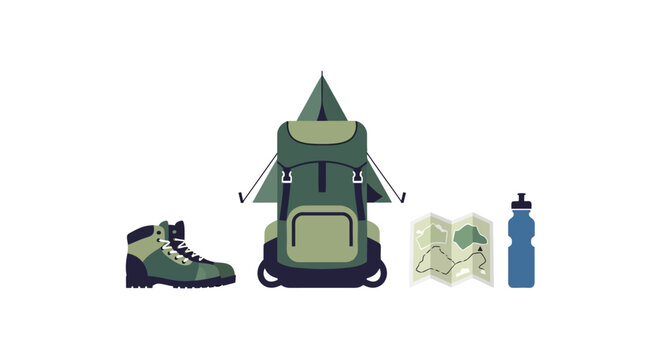 Hiking backpack and outdoor gear accessories.